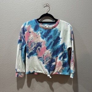 🎨 Love Fire Tie-Dye Long Sleeve Tie Front Top – SZ L 🎨